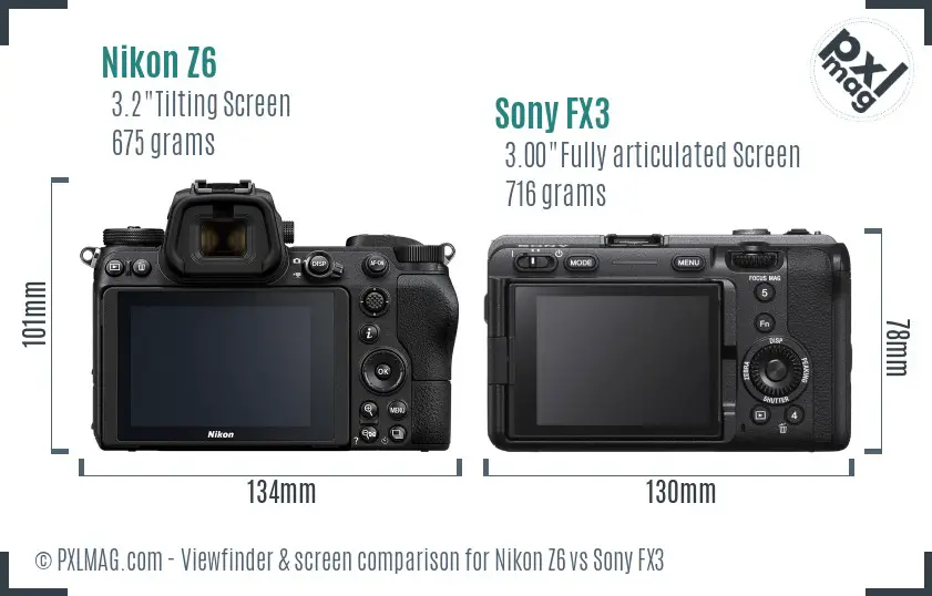 Nikon Z6 vs Sony FX3 Screen and Viewfinder comparison