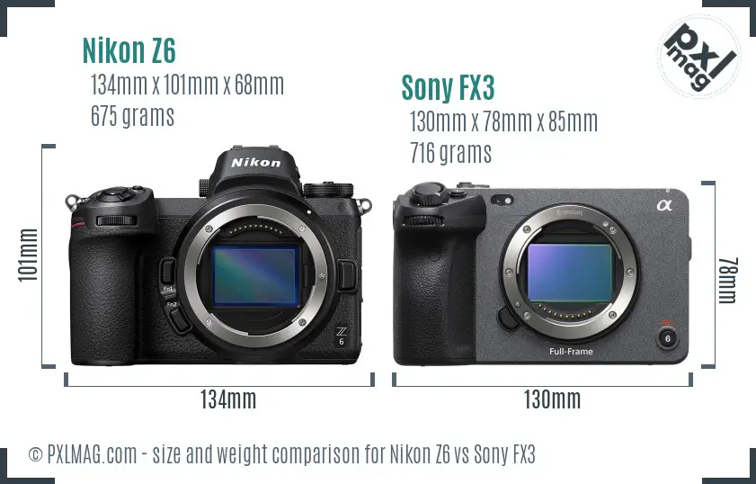 Nikon Z6 vs Sony FX3 size comparison