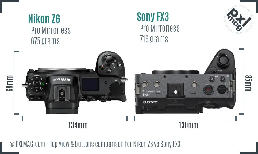 Nikon Z6 vs Sony FX3 top view buttons comparison