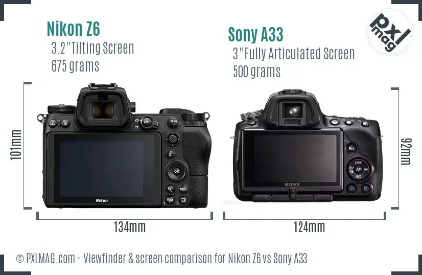 Nikon Z6 vs Sony A33 Screen and Viewfinder comparison