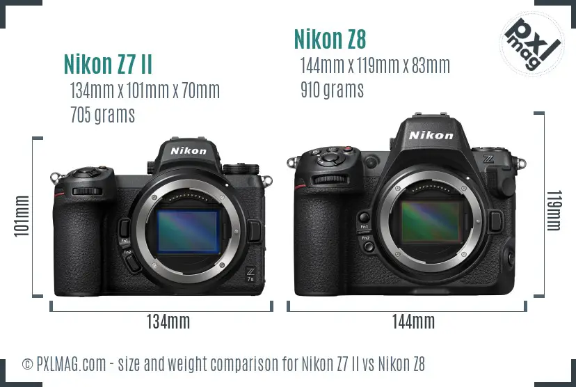 Nikon Z7 II vs Nikon Z8 size comparison