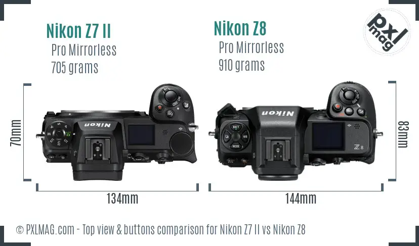 Nikon Z7 II vs Nikon Z8 top view buttons comparison