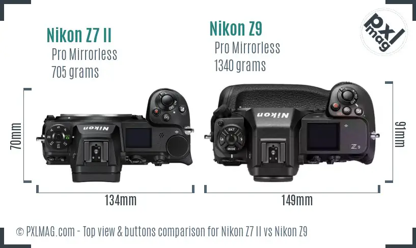 Nikon Z7 II vs Nikon Z9 top view buttons comparison