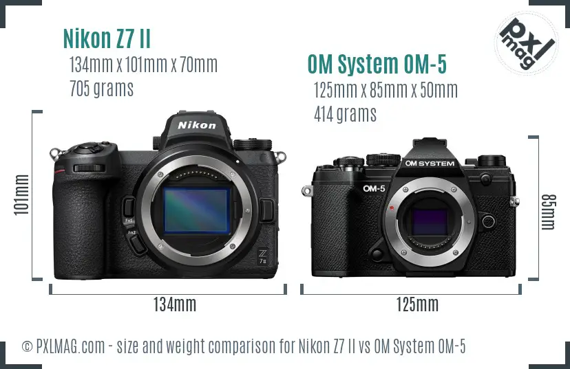 Nikon Z7 II vs OM System OM-5 size comparison