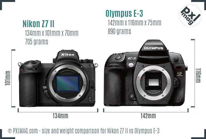 Nikon Z7 II vs Olympus E-3 size comparison