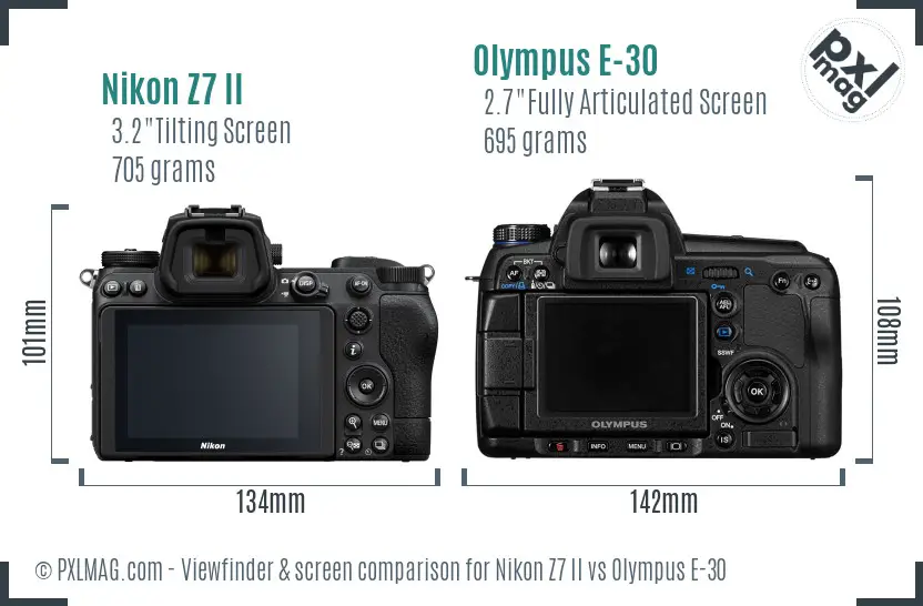 Nikon Z7 II vs Olympus E-30 Screen and Viewfinder comparison