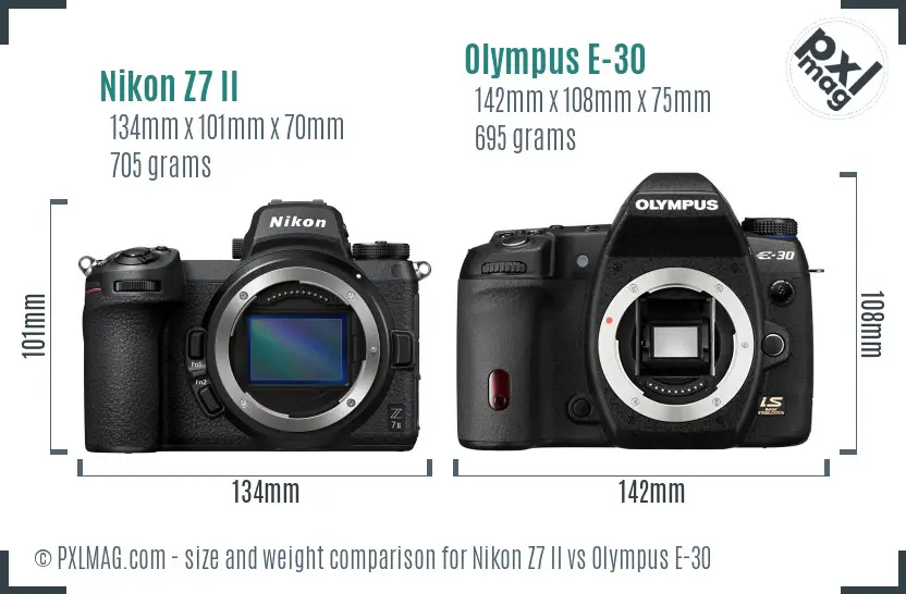 Nikon Z7 II vs Olympus E-30 size comparison