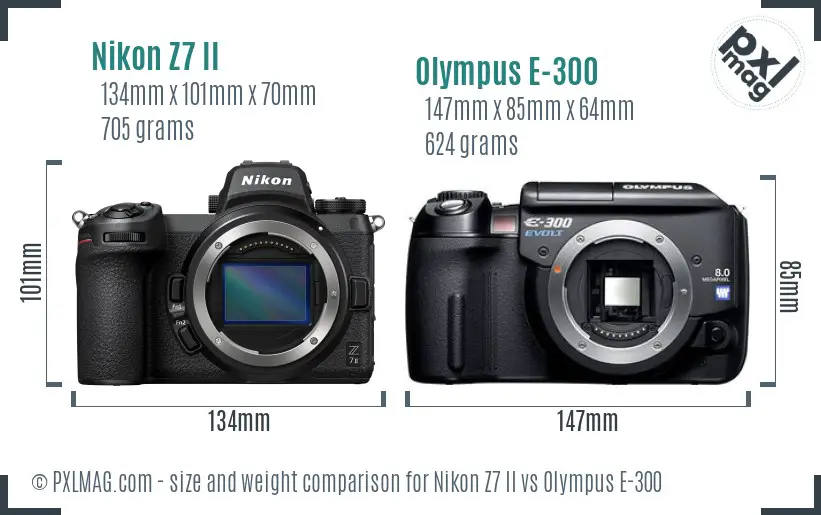 Nikon Z7 II vs Olympus E-300 size comparison