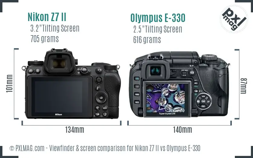 Nikon Z7 II vs Olympus E-330 Screen and Viewfinder comparison