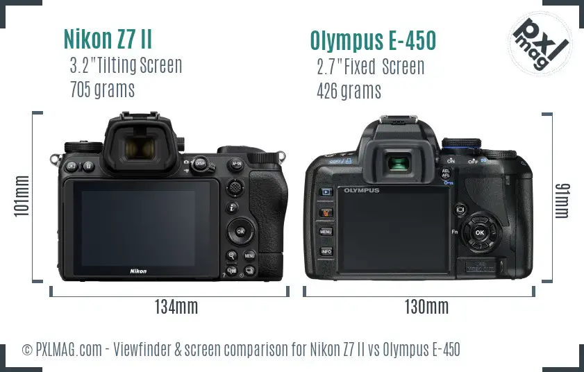 Nikon Z7 II vs Olympus E-450 Screen and Viewfinder comparison