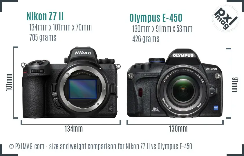 Nikon Z7 II vs Olympus E-450 size comparison