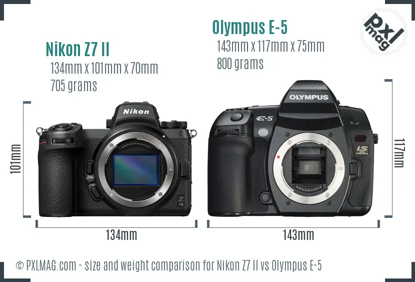 Nikon Z7 II vs Olympus E-5 size comparison