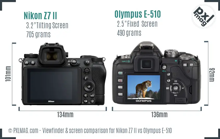 Nikon Z7 II vs Olympus E-510 Screen and Viewfinder comparison