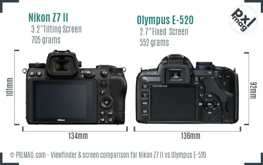 Nikon Z7 II vs Olympus E-520 Screen and Viewfinder comparison