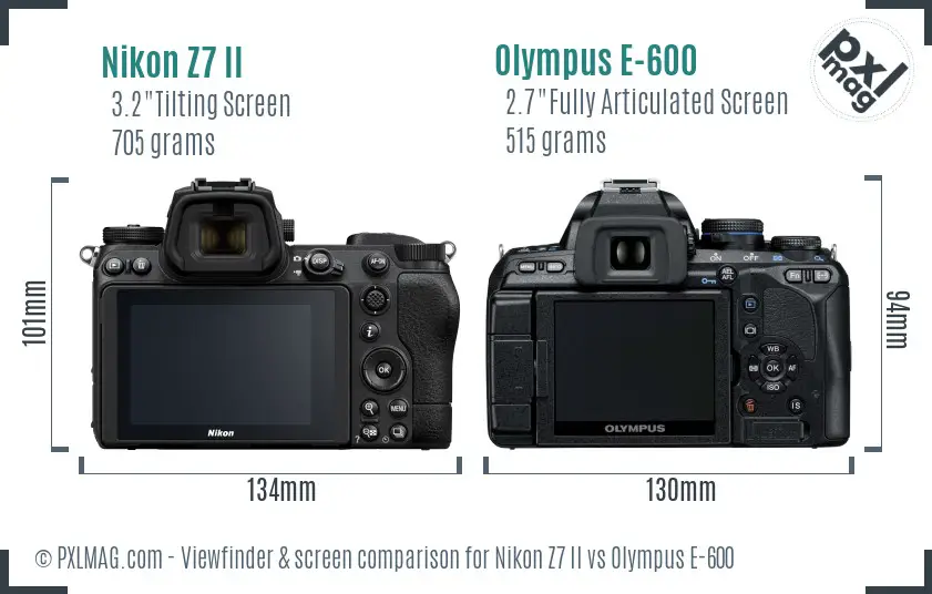 Nikon Z7 II vs Olympus E-600 Screen and Viewfinder comparison