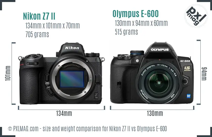 Nikon Z7 II vs Olympus E-600 size comparison