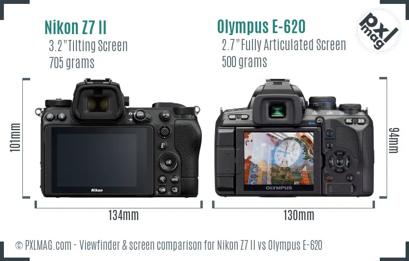 Nikon Z7 II vs Olympus E-620 Screen and Viewfinder comparison
