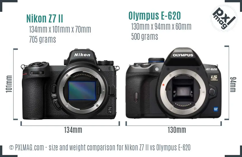 Nikon Z7 II vs Olympus E-620 size comparison