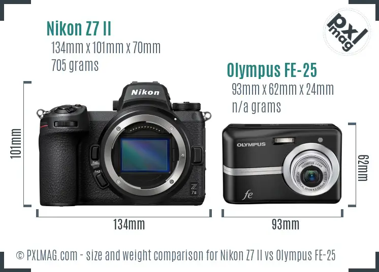 Nikon Z7 II vs Olympus FE-25 size comparison