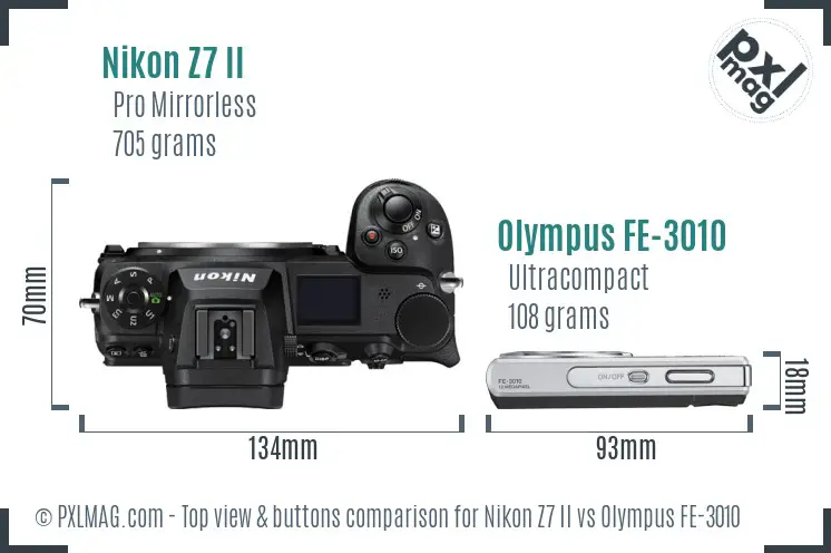 Nikon Z7 II vs Olympus FE-3010 top view buttons comparison