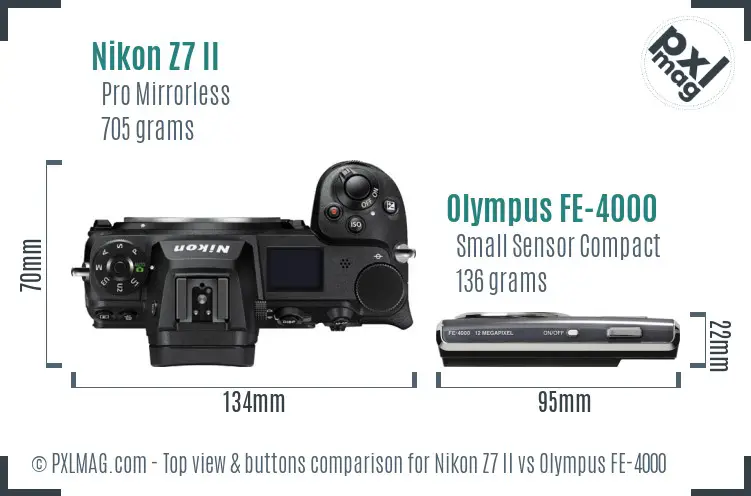 Nikon Z7 II vs Olympus FE-4000 top view buttons comparison