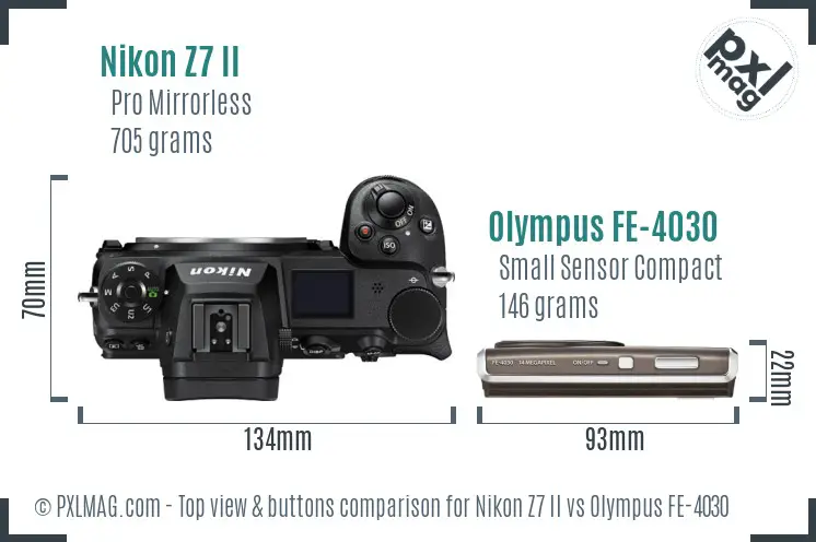 Nikon Z7 II vs Olympus FE-4030 top view buttons comparison