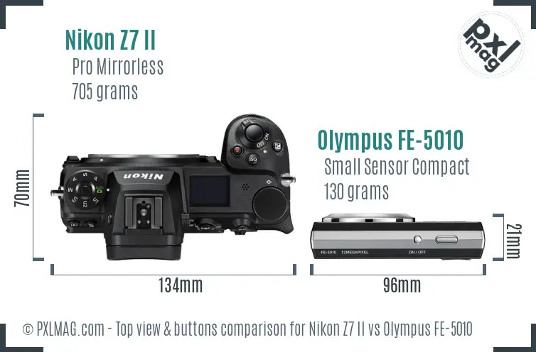 Nikon Z7 II vs Olympus FE-5010 top view buttons comparison
