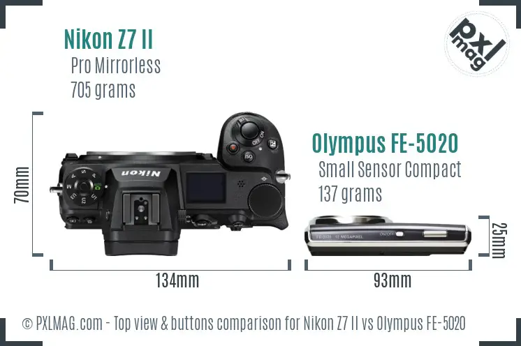 Nikon Z7 II vs Olympus FE-5020 top view buttons comparison