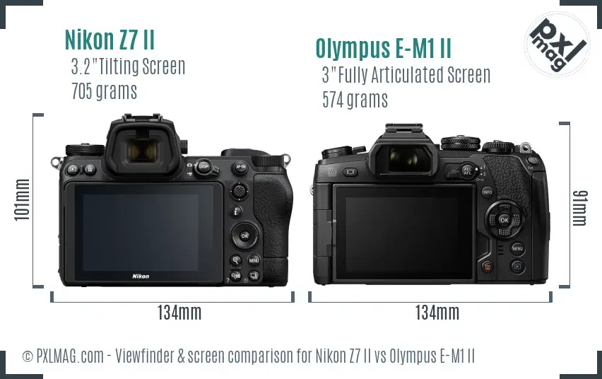 Nikon Z7 II vs Olympus E-M1 II Screen and Viewfinder comparison