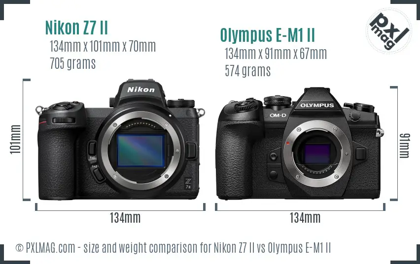 Nikon Z7 II vs Olympus E-M1 II size comparison