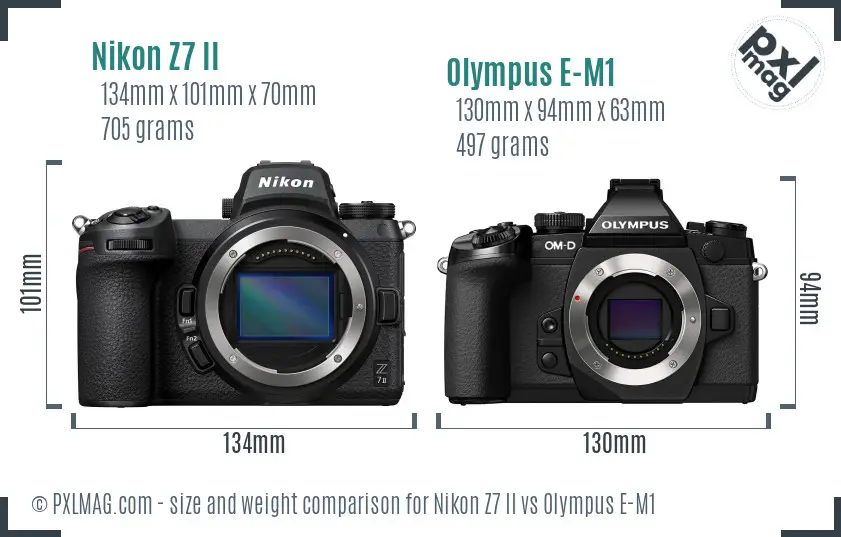 Nikon Z7 II vs Olympus E-M1 size comparison