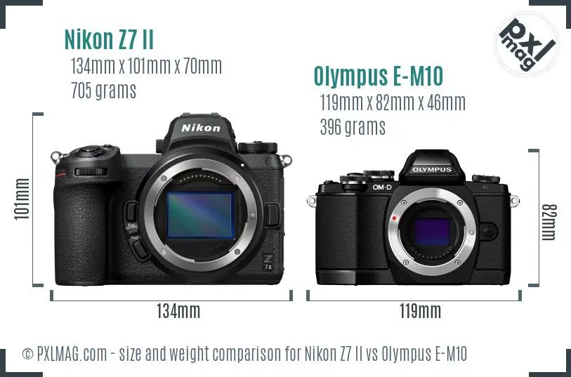 Nikon Z7 II vs Olympus E-M10 size comparison