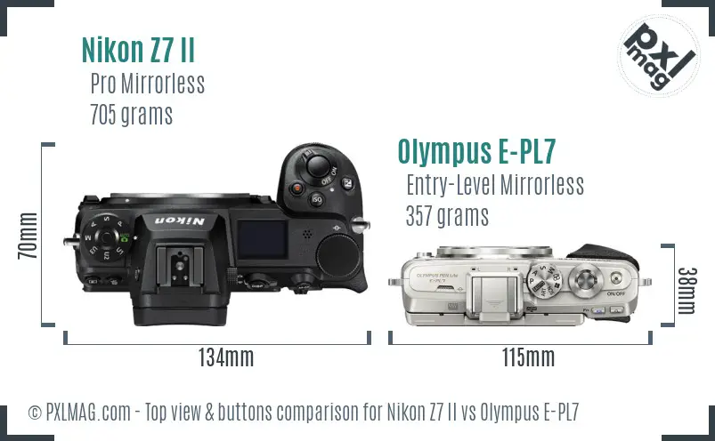 Nikon Z7 II vs Olympus E-PL7 top view buttons comparison