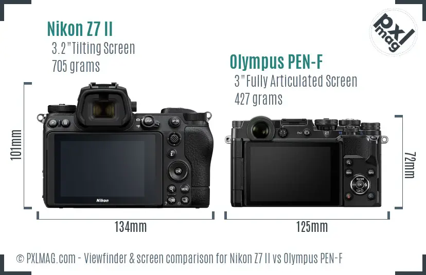 Nikon Z7 II vs Olympus PEN-F Screen and Viewfinder comparison