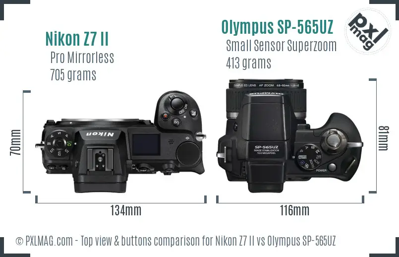 Nikon Z7 II vs Olympus SP-565UZ top view buttons comparison
