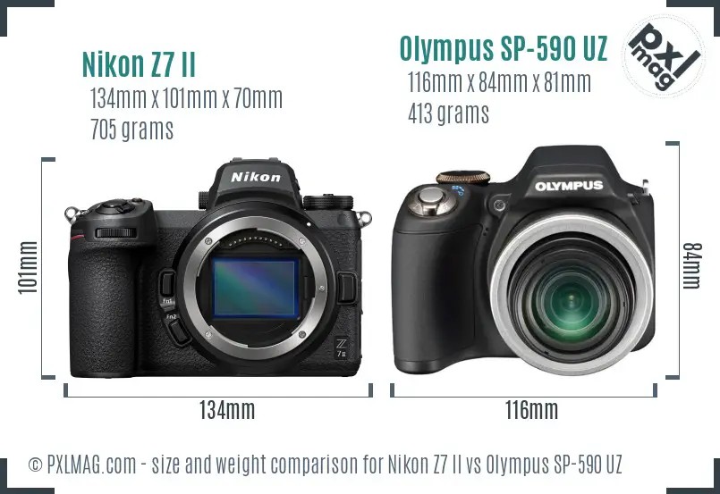 Nikon Z7 II vs Olympus SP-590 UZ size comparison