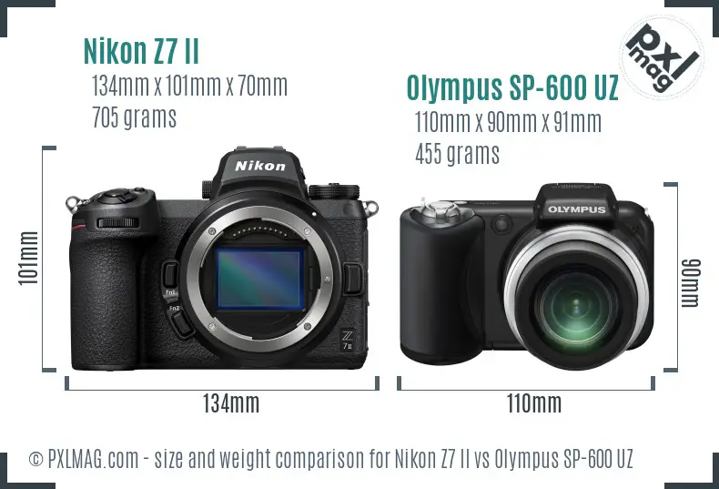 Nikon Z7 II vs Olympus SP-600 UZ size comparison
