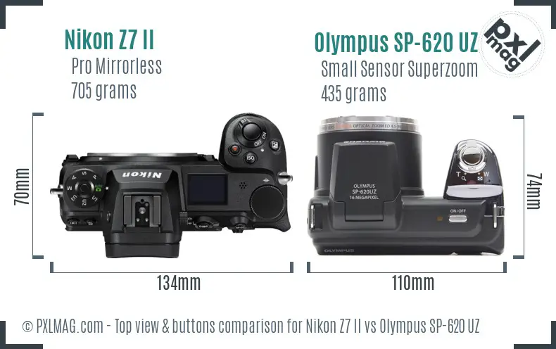Nikon Z7 II vs Olympus SP-620 UZ top view buttons comparison