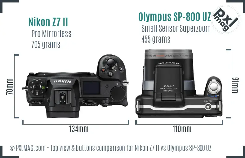 Nikon Z7 II vs Olympus SP-800 UZ top view buttons comparison