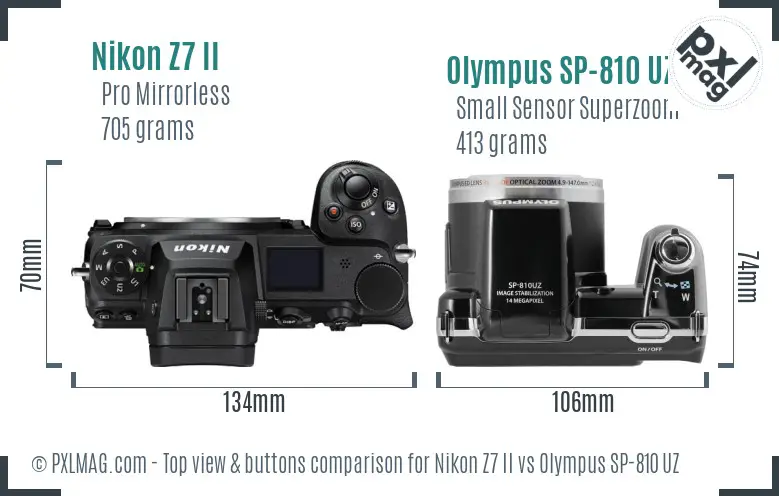 Nikon Z7 II vs Olympus SP-810 UZ top view buttons comparison