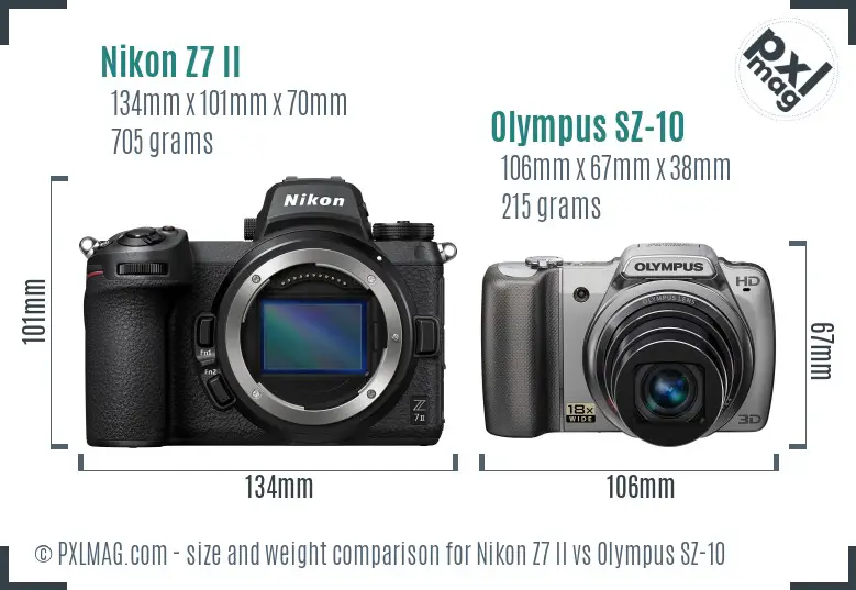 Nikon Z7 II vs Olympus SZ-10 size comparison