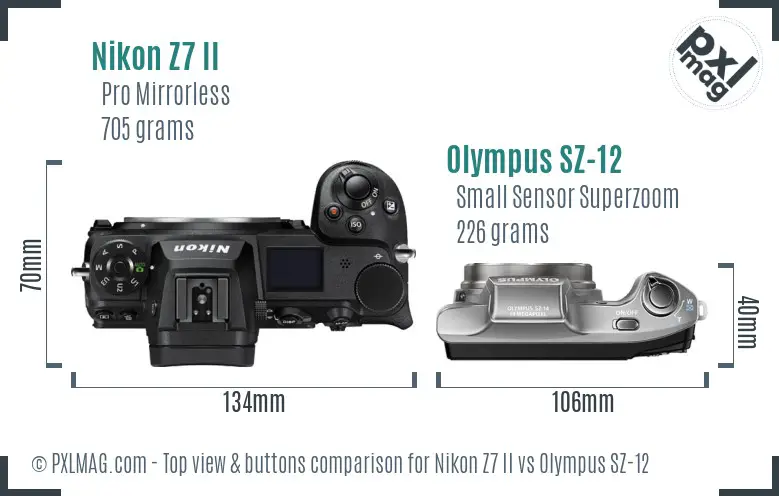 Nikon Z7 II vs Olympus SZ-12 top view buttons comparison