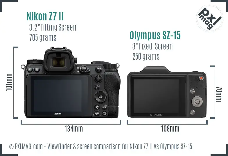 Nikon Z7 II vs Olympus SZ-15 Screen and Viewfinder comparison