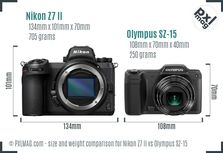 Nikon Z7 II vs Olympus SZ-15 size comparison