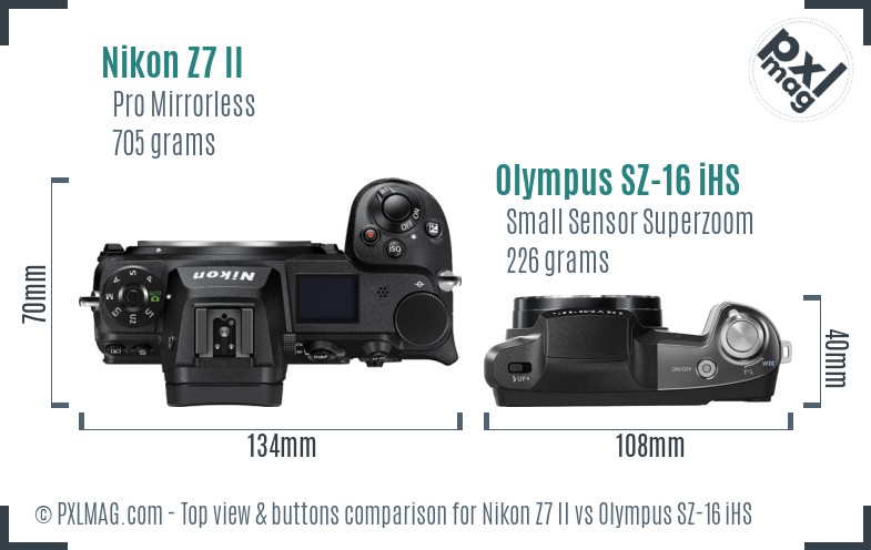 Nikon Z7 II vs Olympus SZ-16 iHS top view buttons comparison