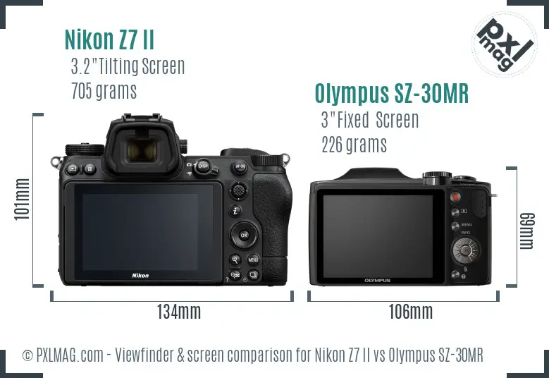 Nikon Z7 II vs Olympus SZ-30MR Screen and Viewfinder comparison