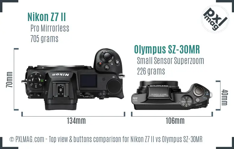 Nikon Z7 II vs Olympus SZ-30MR top view buttons comparison