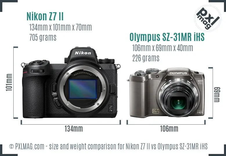 Nikon Z7 II vs Olympus SZ-31MR iHS size comparison