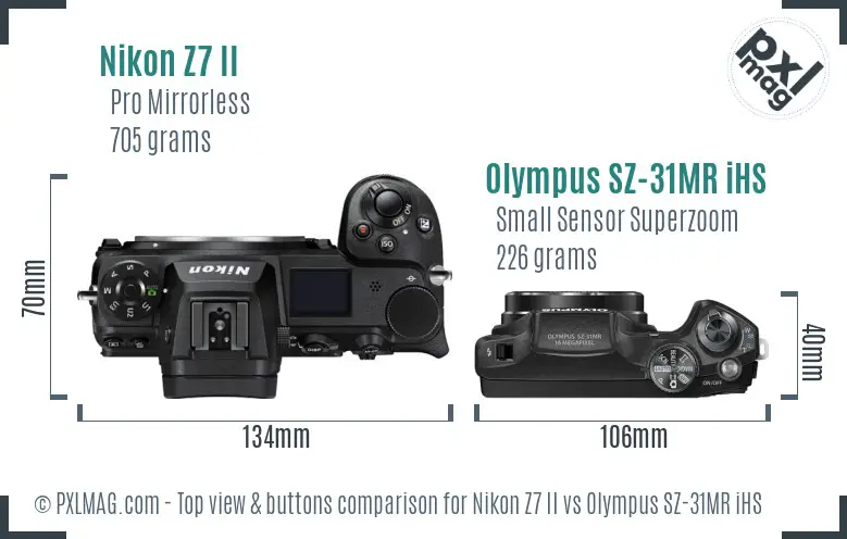Nikon Z7 II vs Olympus SZ-31MR iHS top view buttons comparison