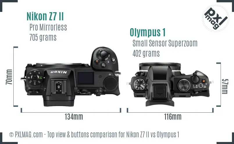 Nikon Z7 II vs Olympus 1 top view buttons comparison
